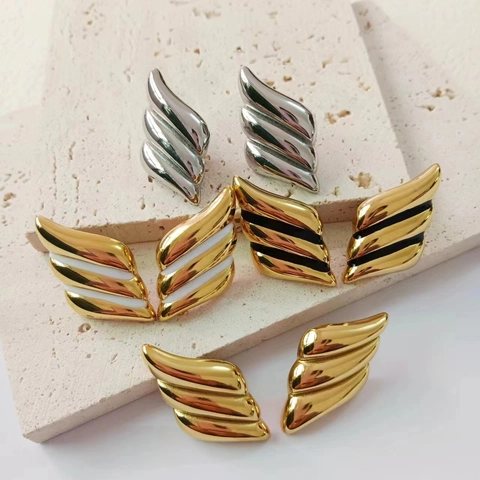 Geometric Wing Wave Stud Earrings Stainless Steel 18K Gold Plated Enamel Fashion Jewelry For Women