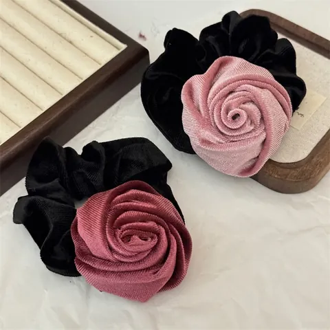 3D Rosenblume Scrunchies Samt Retro Elegante Haargummis Pferdeschwanz Halter Für Frauen Vintage Haarschmuck Dekor