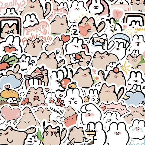 60 Pièces Mignons Autocollants Chat Lapin Dessin Animé Imperméable PVC Décalcomanies Pour Journal Scrapbooking Ordinateur Portable