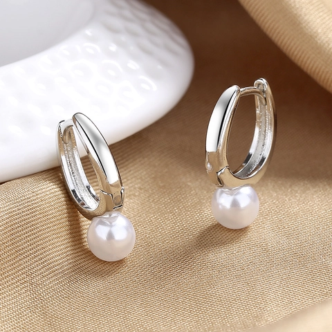 Orecchini A Cerchio Con Künstliche Perle Forma A U Rame Con Perla Artificial Imitazione Rotonda Bianca Per Donna Elegante Chic Francese Gioielli