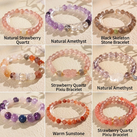 Pulsera De Cuentas De Cristal Piedra Natural Amatista Cuarzo Fresa Dije Joyería Elegante Hecha A Mano Mujer Regalo