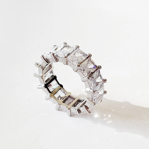Eternity Ring 925 Sterling Zilver Rechthoekige Baguette Helder Zirconia Minimalistische Mode-Sieraden Voor Vrouwen