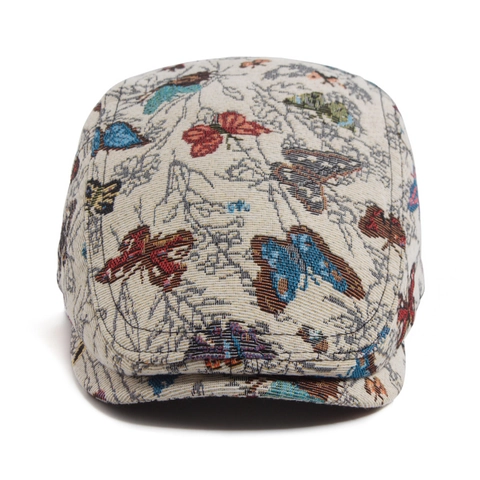 Vintage Flat Cap Colorful Butterfly Jacquard Pattern Adjustable Ivy Driving Hat Retro Artistic Style For Women