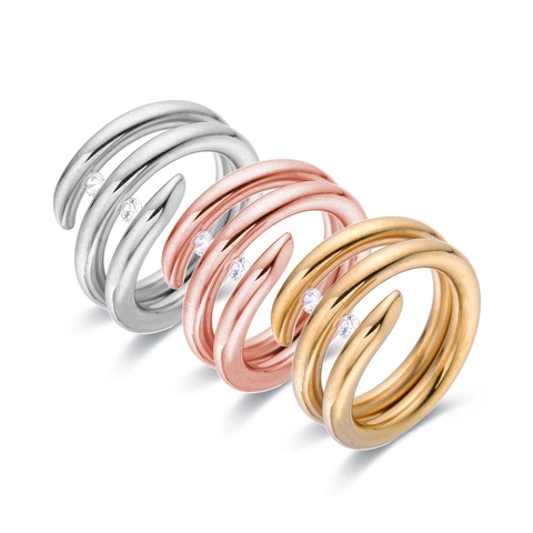 Minimalist Spiral Stainless Steel Ring Hollow Multi Layer Zircon Wrap Jewelry For Women