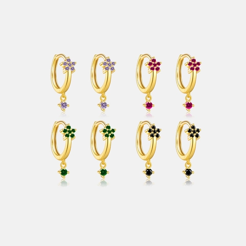 Orecchini a Cerchio in Argento Sterling S925 a Forma di Fiore per Donna Eleganti Orecchini Pendenti Piccoli con Strass Intarsiati Gioielli