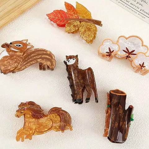 Pinza De Pelo Animales Lindos Acetato Acrílico Alpaca Ardilla Caballo Forma De Hoja Accesorios Para El Cabello Mujeres Niñas