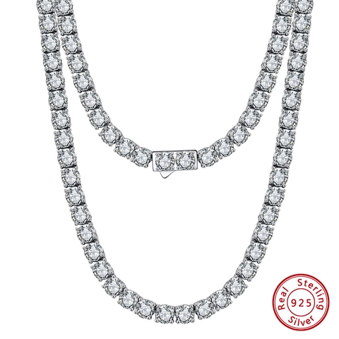 Collana Catena Tennis Classica In Argento Sterling 925 Con Zirconi Taglio Tondo Gioielli Eleganti Scintillanti
