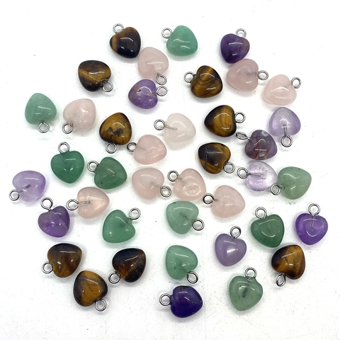 Heart Shape Natural Gemstone Charms Pendants DIY Jewelry Making Accessory Rose Quartz Amethyst Tiger Eye Green Aventurine