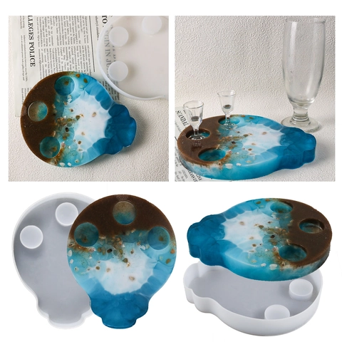 Siliconen Epoxyhars Vorm Voor DIY Shotglas Dienblad Wijn Flight Board Handvat Bekerhouder Decoratieve Desktop Knutseltool