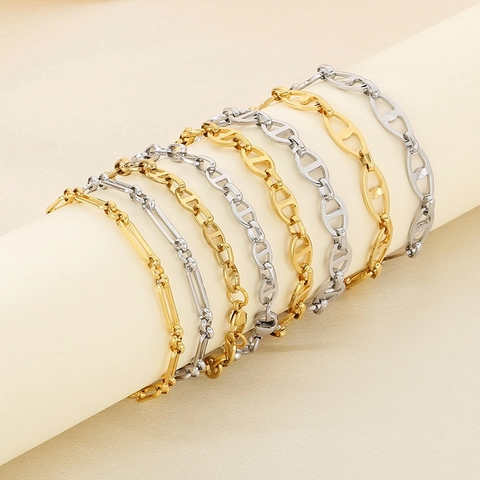 Women Stainless Steel Chain Bracelet Minimalist Geometric Anchor Link Elegant Fashion Jewelry Accessory