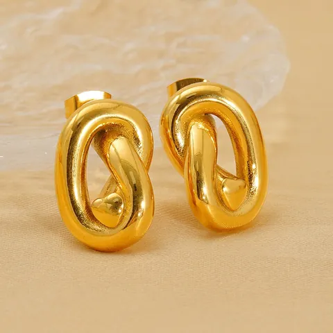 Knoten Ohrstecker 18K Vergoldet Edelstahl Geometrisch Twist Mit Kleinem Herz Vintage Minimalistischer Schmuck Damen