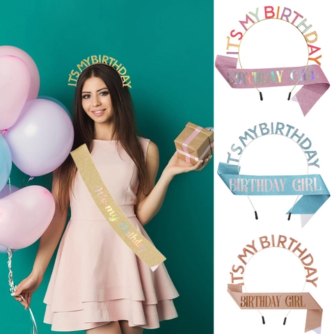 Its My Birthday Fascia Glitter e Cerchietto con Lettere in Metallo per Donna Ragazza Festa di Compleanno Corona e Accessori