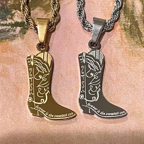 Collier Pendentif Botte De Cow-Boy Acier Inoxydable Plaqué Or Motif Western Chaîne Corde Bijoux Femmes