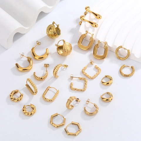 Geometric Hoop Earrings Stainless Steel 18K Gold Plated U Shape French Retro Style Fashion Accessories For Women