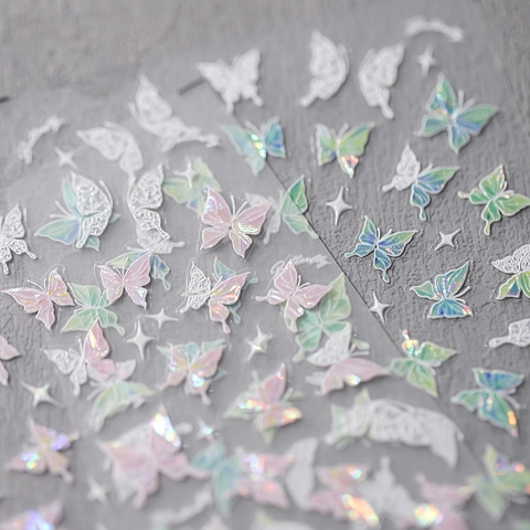 3D Schmetterling Nagelaufkleber Laser Holografisches Relief Maniküre Aufkleber Für Nagelkunst Dekoration DIY Schönheit