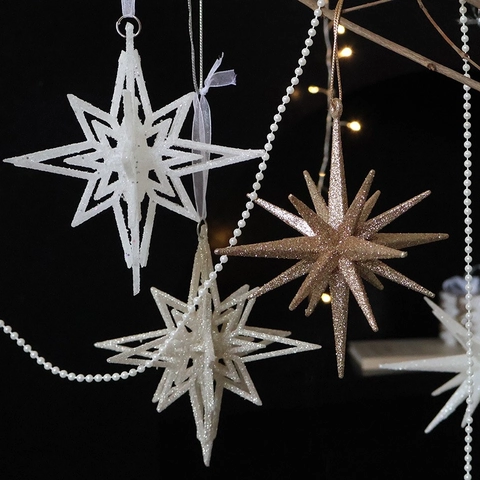 Glitter 3D Star Christmas Tree Ornaments Sparkling Hanging Pendants For Holiday Party Home Window Decor Plastic