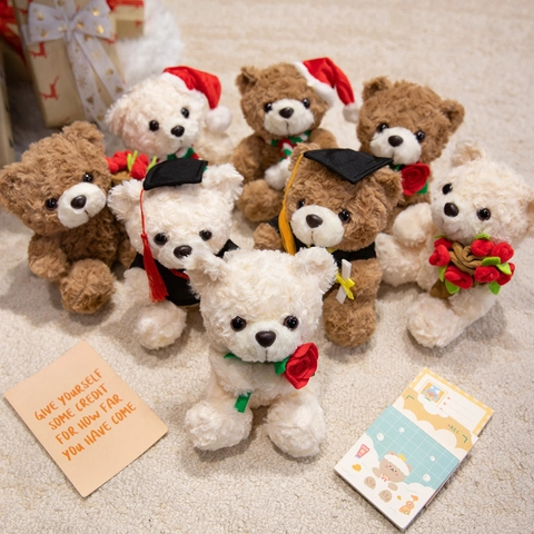 Teddy Bear Plush Doll Soft Curly Toy Graduation Christmas Valentine Rose Theme Decorative Comforting Gift For Kids