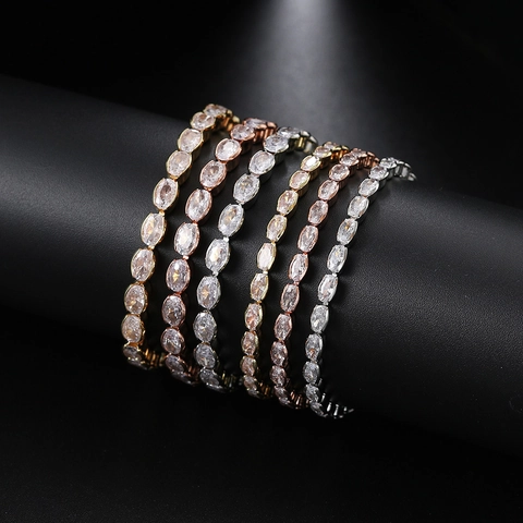 Adjustable Tennis Bracelet Oval Cubic Zirconia Copper Single Row Gold Plated Bolo Clasp Jewelry Gift Women Elegant
