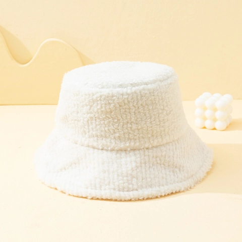 Women Winter Bucket Hat Lamb Wool Warm Thick Plush Soft Vintage Solid Color Outdoor Casual Fisherman Cap