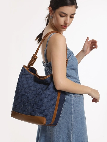 Denim Beuteltasche Große Kapazität Gesteppte Tote Mit Innentasche Retro Schultertasche Für Frauen Casual Streetwear