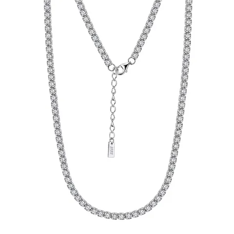 925 Sterling Silver Tennis Necklace For Women With 3.0mm White Zirconia Round Cut Stones Minimalist Luxury Chain Jewelry Gift