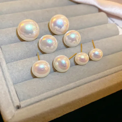 Iridescent Mermaid Artificial Pearl Stud Earrings Copper With 925 Sterling Silver Earring Post Real Gold Plated Elegant Fashion
