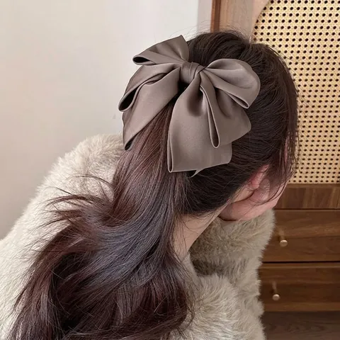 Pinza De Pelo De Plátano Con Lazo De Satén Extragrande Elegante Soporte Para Coleta Capas Estilo Francés Accesorios Mujer