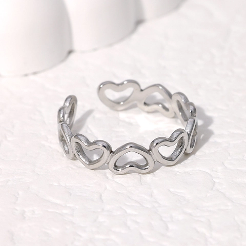 Herzform Edelstahl Ring Hohl Süß Minimalistisch Verstellbar Offenes Band Schmuck Für Damen