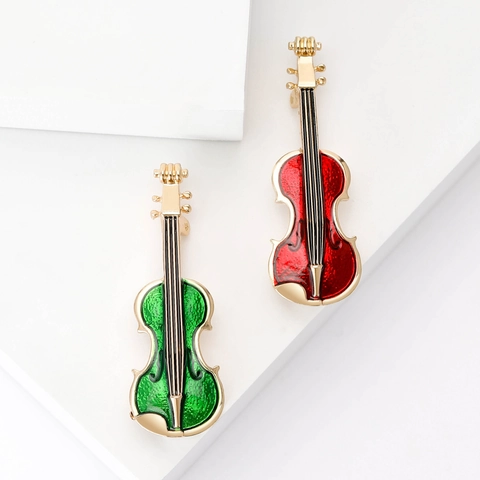 Broche en Alliage en Forme de Violon Artistique Strass Émail Épinglette pour Femmes Hommes Mode Bijoux Accessoires de Vêtements