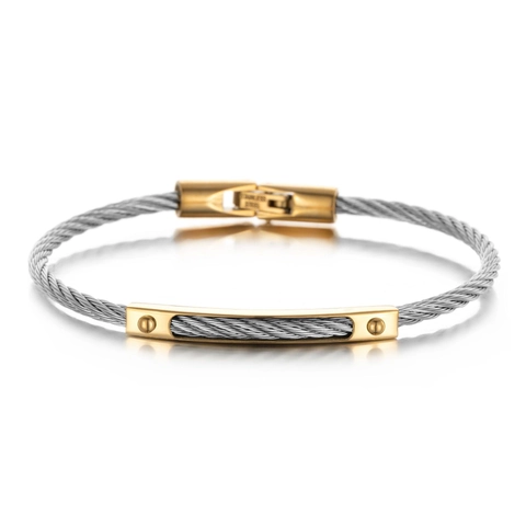 Twisted Cable Wire Bracelet Stainless Steel Bangle With ID Plate Rivets Retro Punk Style Jewelry For Men Women