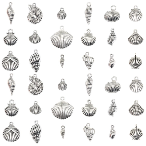 Dijes De Concha Marina Y Estrella De Mar Aleación De Zinc Colgantes De Plata Antigua Para Fabricación De Joyas Bricolaje Collar Pulsera Pendientes