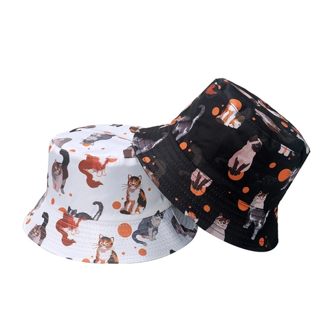 Vissershoed Schattige Kattenprint Polka Dot Polyester Zonbescherming Omkeerbaar Zomer Koreaanse Stijl Voor Dames