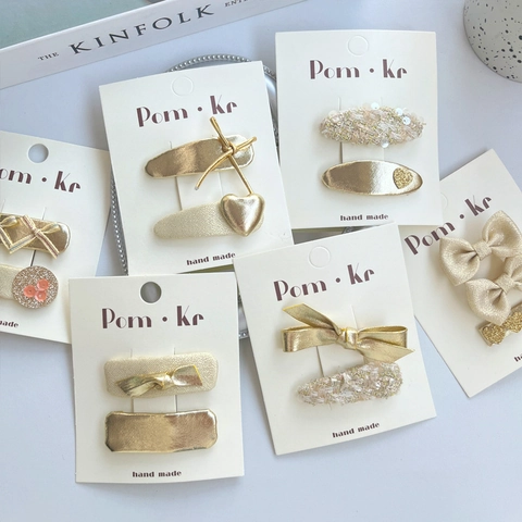 Barrettes À Cheveux Filles Noeud Coeur Paillettes Alliage Tissu Pinces À Bec De Canard Accessoires Mode