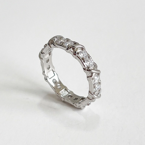 Anello In Argento Sterling 925 Con Zirconia Cubica Design A Croce X Fedina Eternity Per Donna Stile Coreano