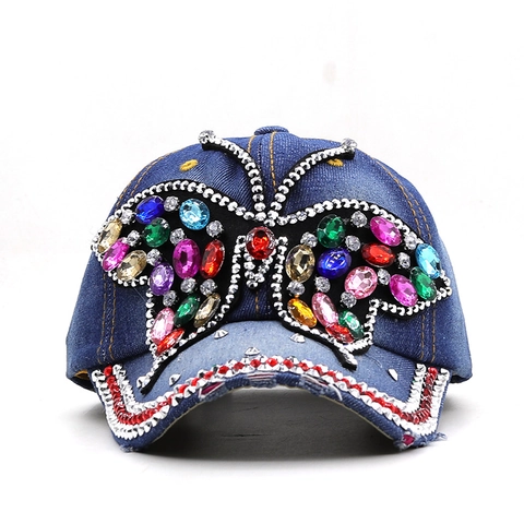 Cappellino Da Baseball Da Donna Moda Grande Farfalla Strass Bling Cotone Regolabile Traspirante Cappello Da Sole All Aperto