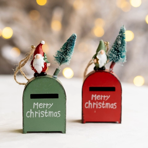 Kerstbrievenbus Hangornamenten Metaal Hars Kerstman Mini Boom Feestelijke Kerstboomdecoratie Noordse Stijl