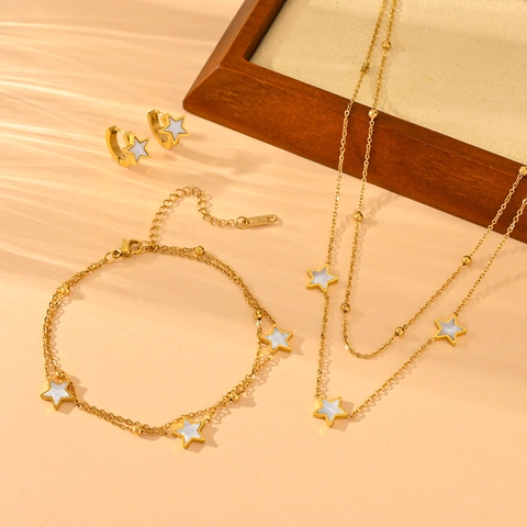 Stainless Steel Double Layer Heart Star Shell Pendant Anklet 18K Gold Plated Retro Fashion Jewelry For Women