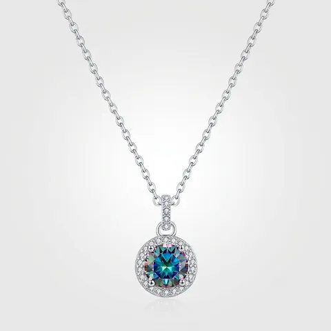 Collar Con Colgante De Moissanita Plata De Ley 925 Colorido Redondo Geométrico Cadena De Clavícula Para Mujeres Joyas Elegantes