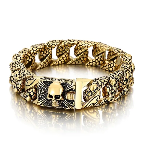 Bracciale A Catena Da Uomo Acciaio Inossidabile 316L Chiusura A Teschio Texture Scaglie Di Serpente Punk Gotico