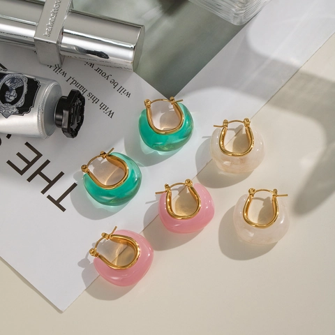 U-Shaped Hoop Earrings Stainless Steel 18K Gold Plated Resin Minimalist Waterproof Hypoallergenic Trendy Geometric Jewelry For Women