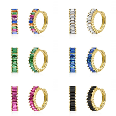 Lussuosi Orecchini a Cerchio in Ottone Placcato Oro 24K per Donna con Zirconia AAA Taglio Baguette Intarsiati Gioielli Artigianali