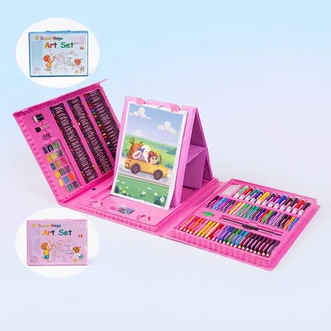 Professional Kids Art Drawing Kit With Watercolor Pens Crayons Oil Pastels Colored Pencils In Portable Carry Case