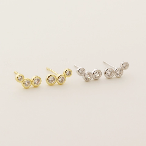 Orecchini a Bottone in Argento Sterling 925 con Perle Rotonde e Strass Geometrici per Donna Gioielli da Orecchio Semplici