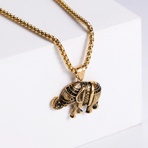 Collar Con Colgante De Elefante Tailandés Retro Punk Acero Inoxidable 304 Chapado En Oro 18K Joyería Para Hombre Gótico