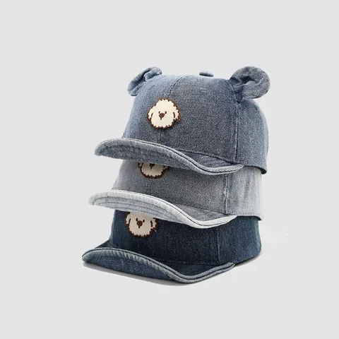 Baby Baseball Cap Washed Cotton Denim Sun Hat With Animal Ears And Cartoon Dog Embroidery For Toddler Infant