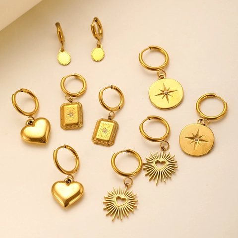 Edelstahl Gold Silber Bicolor Creolen Für Damen Minimalistisch Geometrische Herz Ananas Kirsche Böser Blick Kreuz Tropfen Ohrringe Schmuck