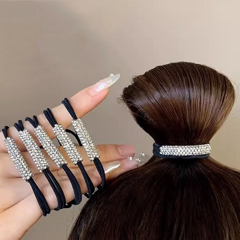 Rhinestone Hair Tie High Elasticity Ponytail Holder Shiny Crystal Hair Rope Elegant Styling Accessory For Women