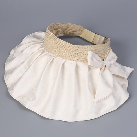 Dames Zonneklep Hoed Satijn Jacquard Grote Rand UV Bescherming Opvouwbare Schelp Hoed Elegante Strik Verstelbaar Zomer
