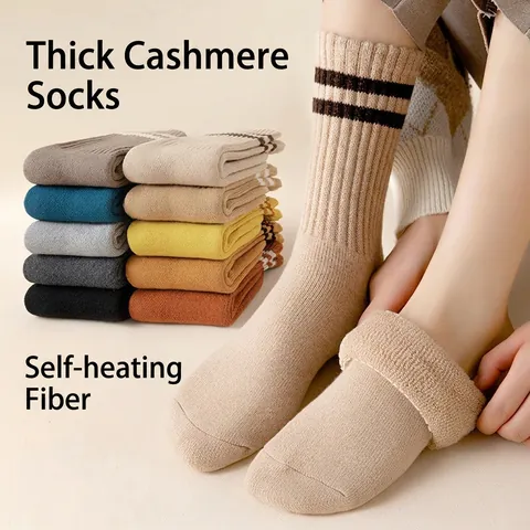 Wool Blend Crew Socks Thickened Thermal Warm Mid Calf Ribbed Striped Retro Casual Hosiery For Men And Women Winter