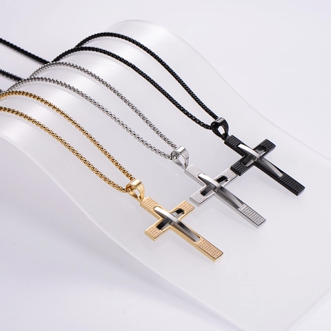 Collar Colgante De Cruz De Acero Inoxidable Versículo Bíblico Grabado Escritura Oración Religiosa Joyería Vintage Hombres Mujeres